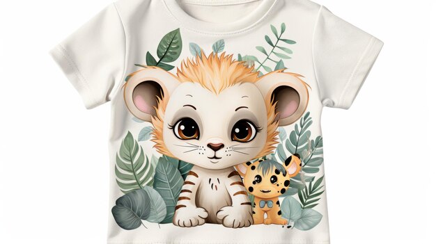 Jungle Animal Illustration T Shirt on White Background