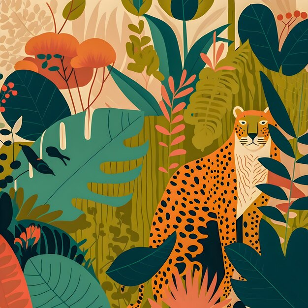 Photo jungle animals pattern illustration flat design