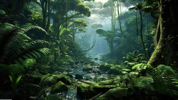 Jungle background forest nature scene futuristic generative ai