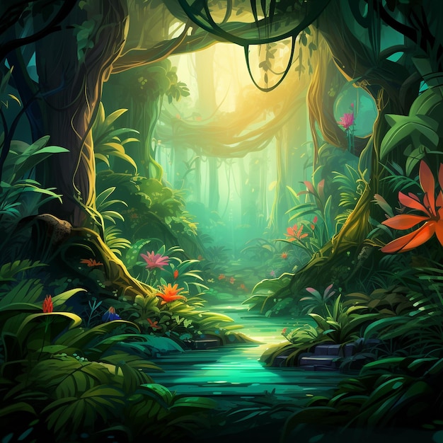 Jungle background forest nature scene futuristic