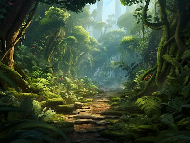 Jungle background forest nature scene futuristic