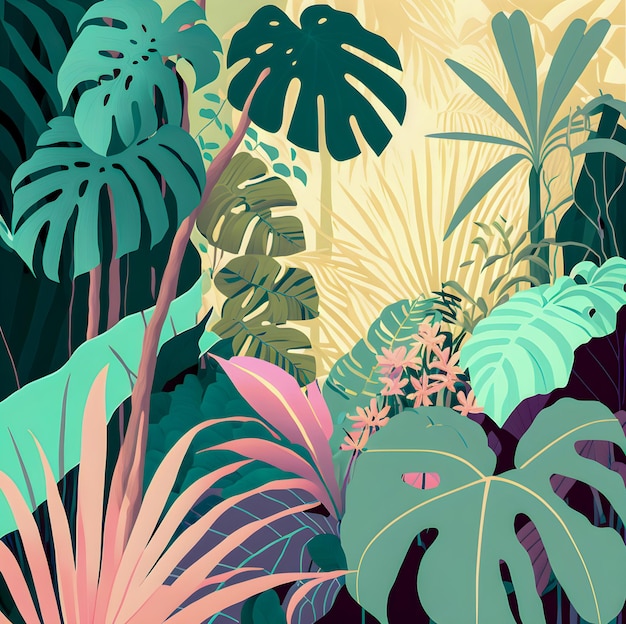 Jungle bloemmotief in hawaï, pastelkleuren illustratie