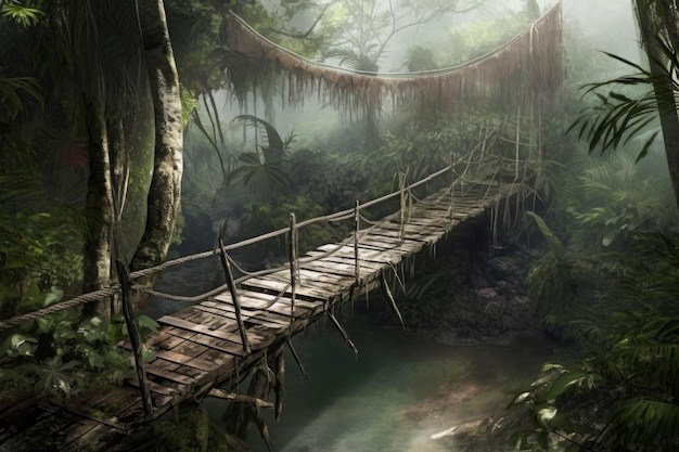 Jungle bridge after rain Generate Ai