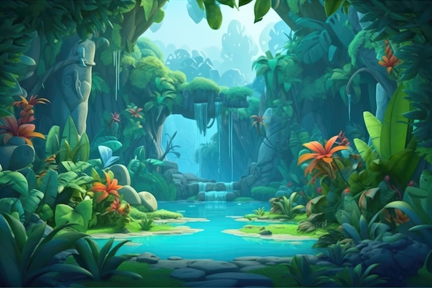 Jungle Colorful Cartoon Illustration of a Forest