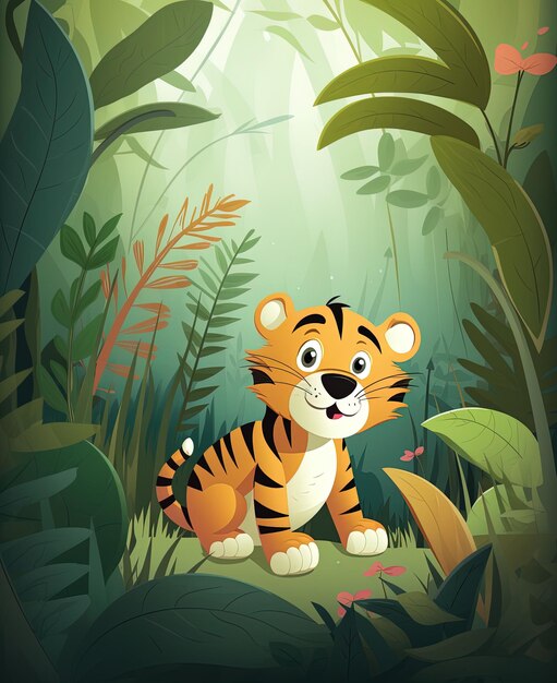 Jungle Cute Cartoon Tiger in de illustratie van een gedurfde peuter