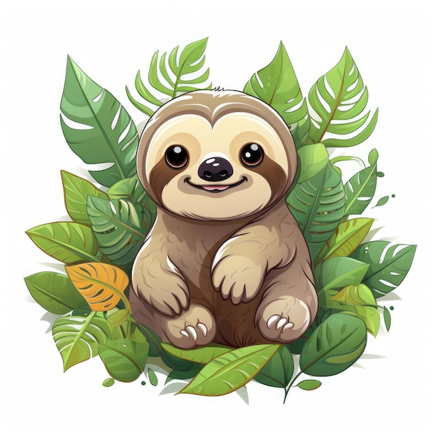 Jungle Delight A Captivating Vector Illustration of a Cartoon Happy Sloth Embracing the Kawaii Sty