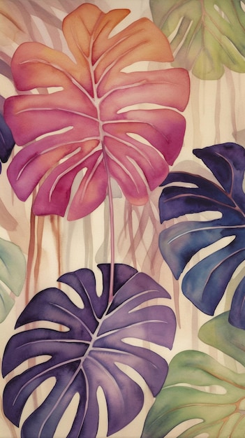 Jungle Elegance Watercolor Tropical Leaves Pattern with Artistic Flair Generative AI