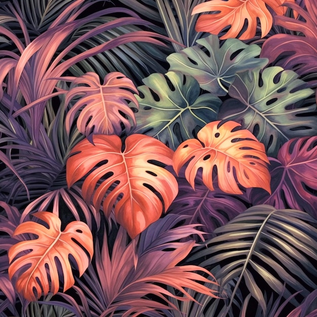 Jungle Elegance Watercolor Tropical Leaves Pattern with Artistic Flair Generative AI