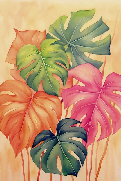 Jungle Elegance Watercolor Tropical Leaves Pattern with Artistic Flair Generative AI