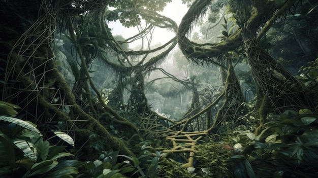 A jungle filled with lots of trees and plants Generative AI image