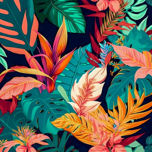 Jungle floral pattern colorful illustration