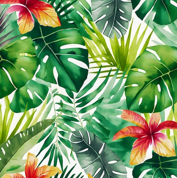 정글 꽃 패턴 다채로운 그림