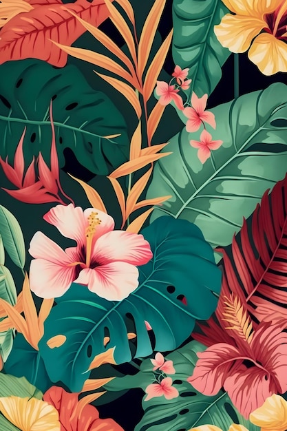 Jungle floral pattern colorful illustration