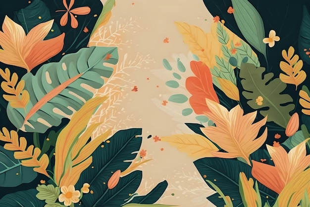 정글 꽃 패턴 다채로운 그림