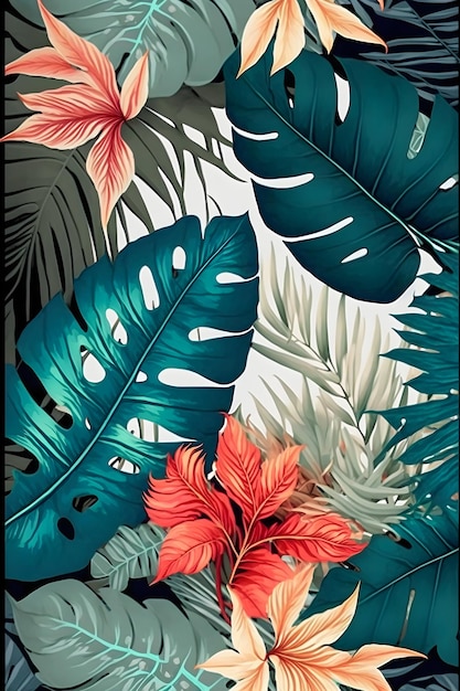 Jungle floral pattern colorful illustration