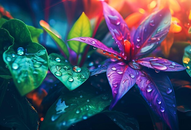 Jungle foliage with water drops