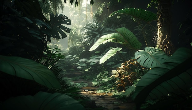 Jungle forest view tropical trees generative AI