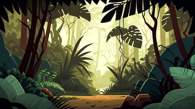 Jungle forest view tropical trees generative AI