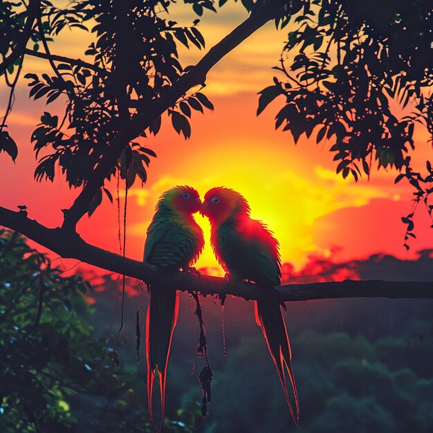 Photo jungle full of parrot birds and flowers colorful photorealistic