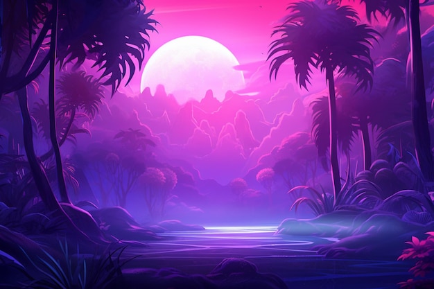 jungle gaming background in neon shades