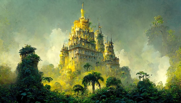 Jungle giant castle concept art illustration