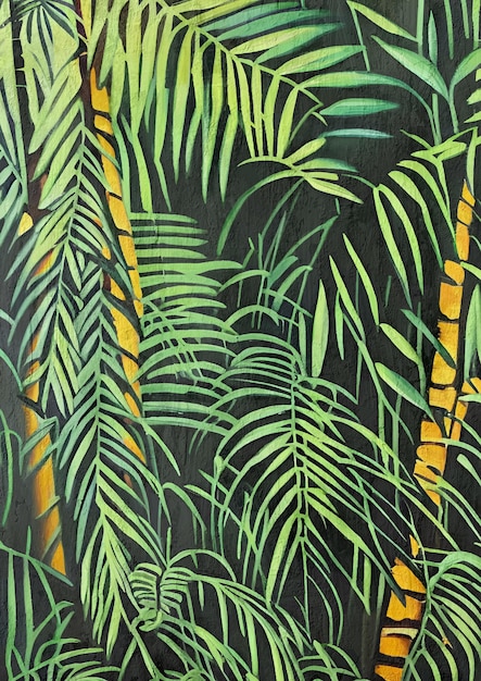ジャングルグリーン自然絵画トロピカルバイブスキャンバスアート