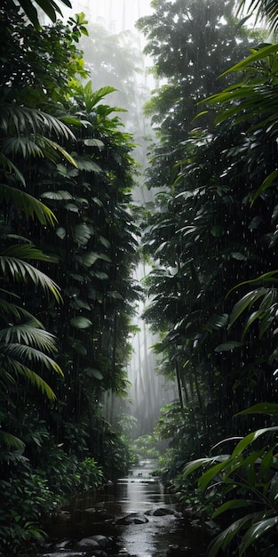 Photo a jungle heavy rain