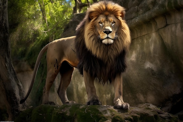 Jungle King A fierce lion standing proud in his natural habitat Generative Ai