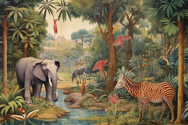 Jungle landschap met wilde dieren illustratie