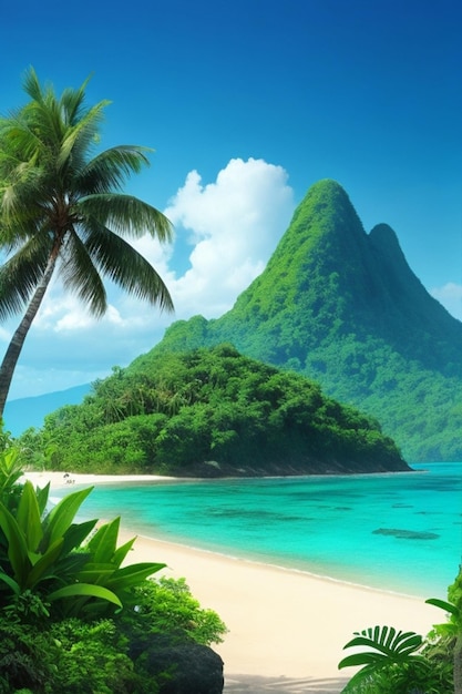 Jungle mountains tropical island beach