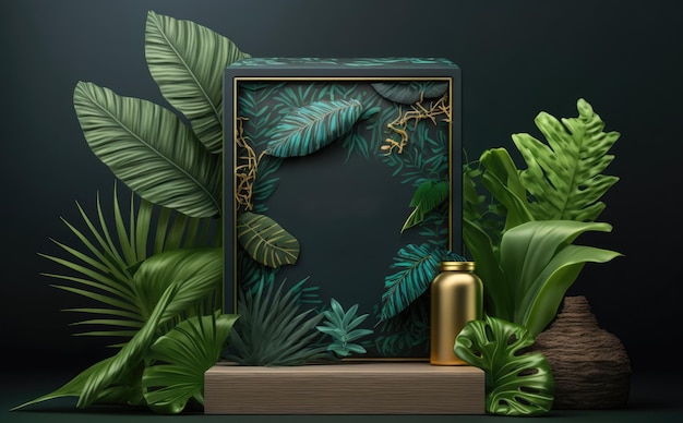 jungle product mock-up. podium, product showcase mock-up post, advertentie ai gegenereerd