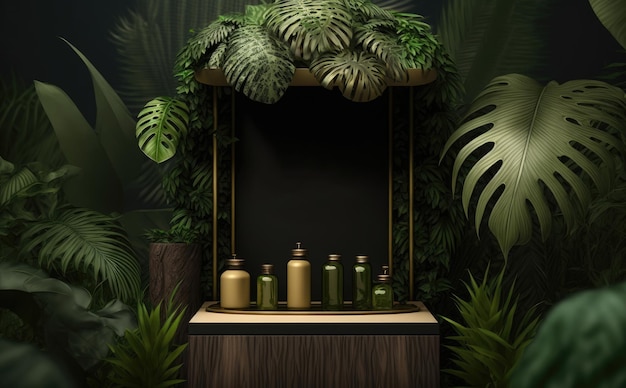 jungle product mock up. podium, product showcase mock up post, advertisement ai generated