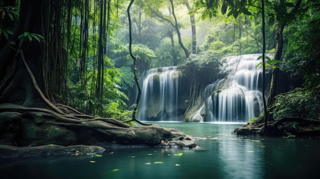 Jungle regenwoud schilderachtig landschap Erawan waterval in diepe tropische jungle Kanchanaburi