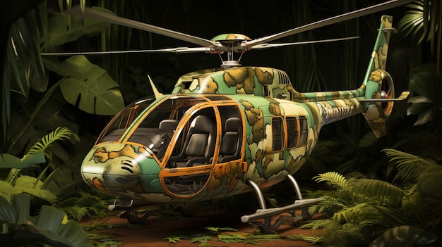 A jungle safari helicopter with animal print designs tourism