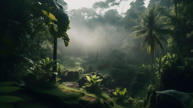 Фото Сцена джунглей с сценой джунглей на заднем плане