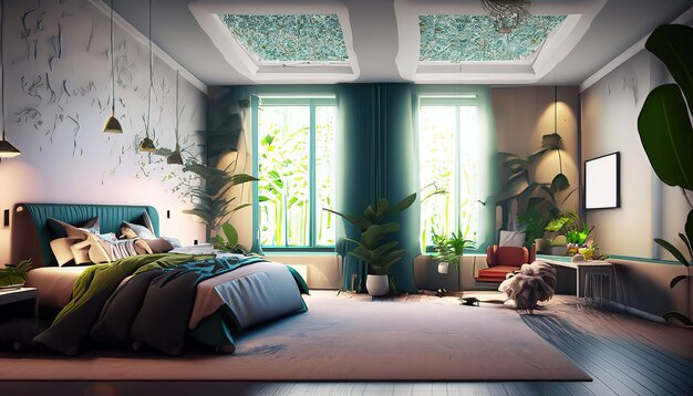 Jungle style bedroom interior