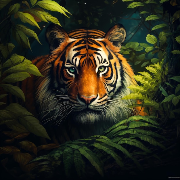 Jungle Tiger with forest background ai generated