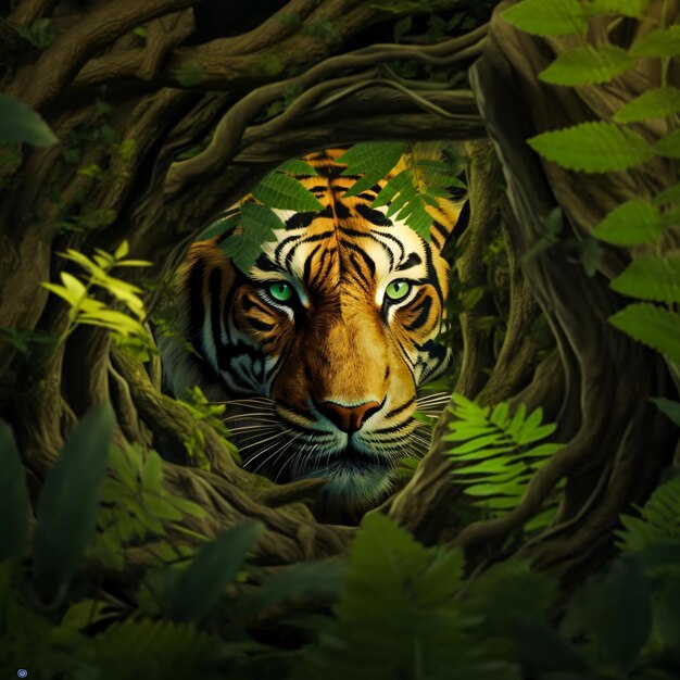 Jungle Tiger with forest background ai generated