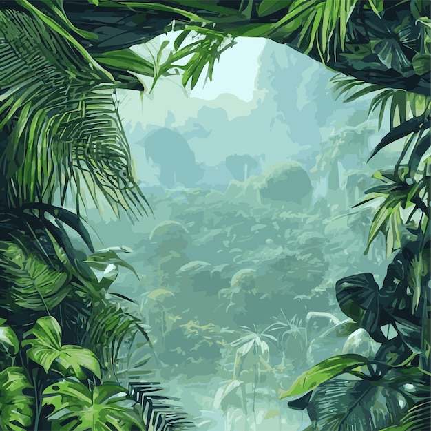 정글 열대 배경 나뭇잎과 단풍으로 만든 장식이 있는 정글 풍경 배경 그림