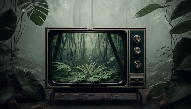 Jungle TV with natural background Generative ai