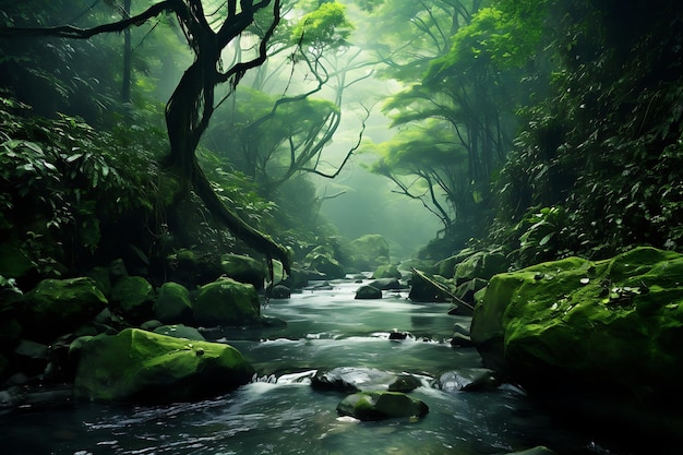 Jungle van groene geneugten groene landschap foto