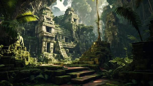 Premium AI Image | A jungle with a hidden temple