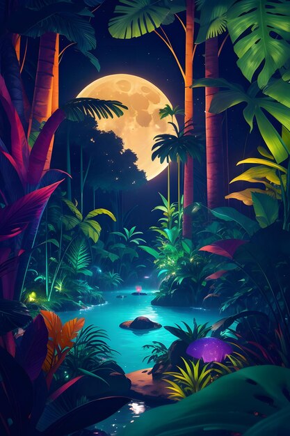 The Jungle with MoonlightJungle WallpaperJungle Background ai generated