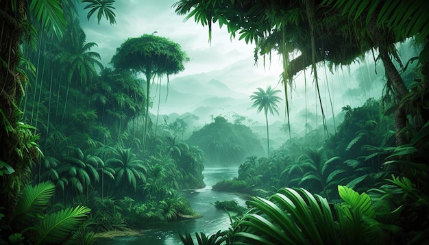 Jungle with trees color illustration