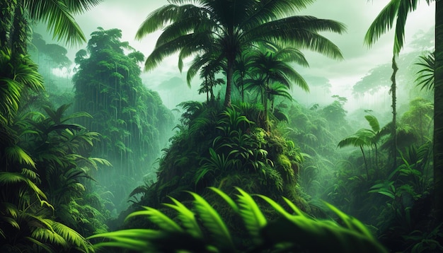 Jungle with trees color illustration