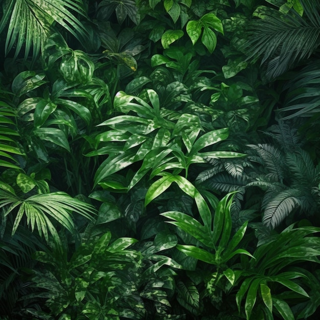 A jungle with tropical plants