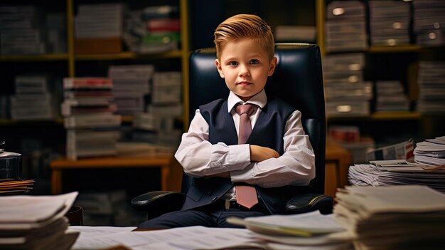 Photo junior entrepreneur a child at the desktop