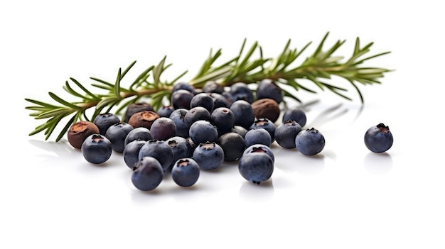 Juniper berries levitate on a white background ai generated