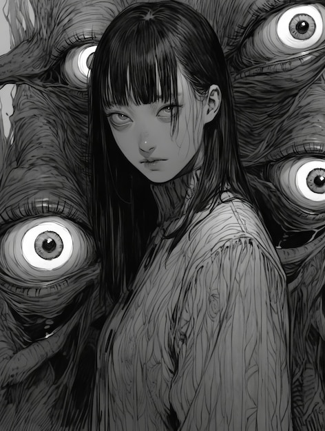 manga panel in the style of Junji Ito, Midjourney