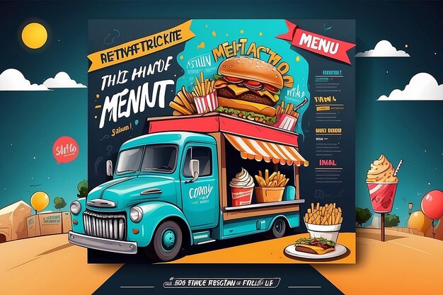 Photo junk food festival menu template street restaurant brochure cover modern truck flyer